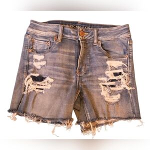 American Eagle Outfitters Next Level Stretched Distressed Light Blue Jean Shorts